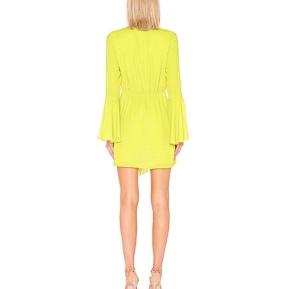 JAYGODFREY Dottie Long Flared Sleeve Twisted Front Mini Dress in Citrine - Picture 2 of 9